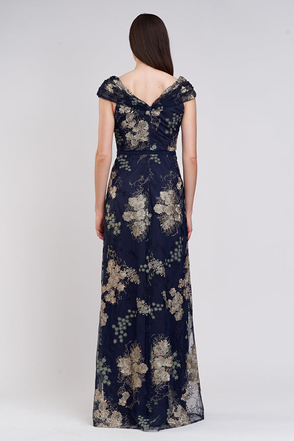 Js Collections Camilla Twist A-Line Gown Navy Jade