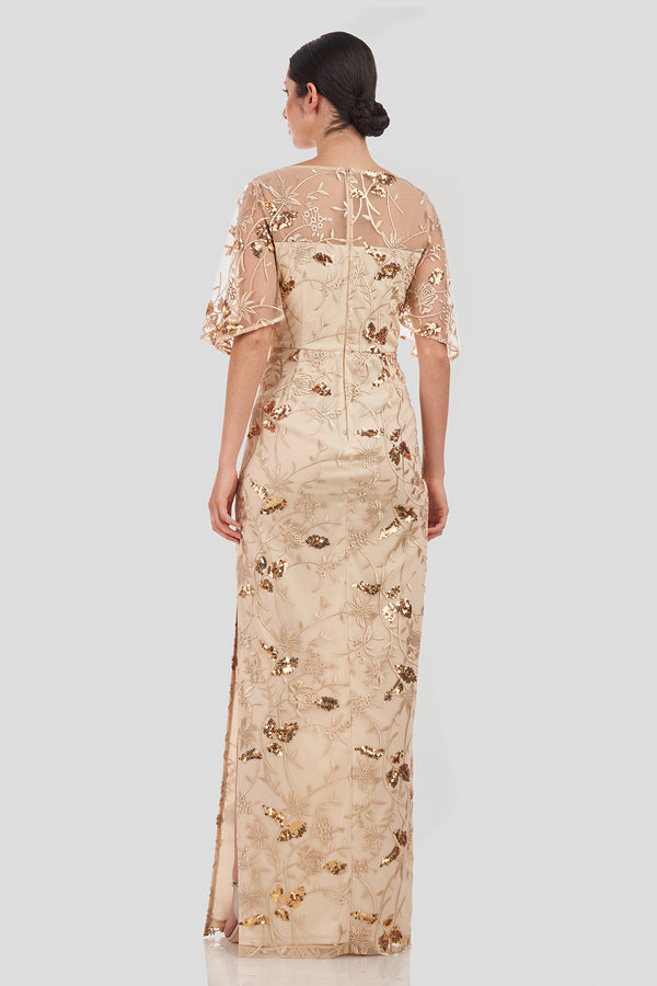 Js Collections Daphne Flutter Column Gown GOLD