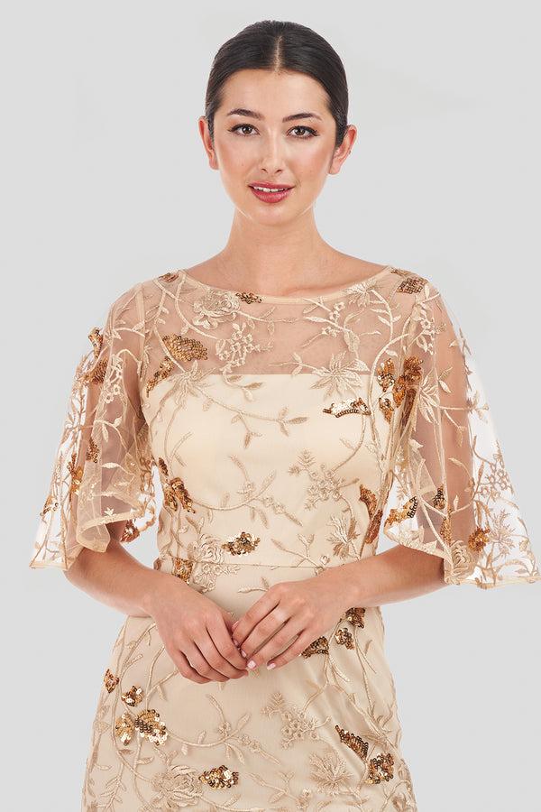 Js Collections Daphne Flutter Column Gown GOLD