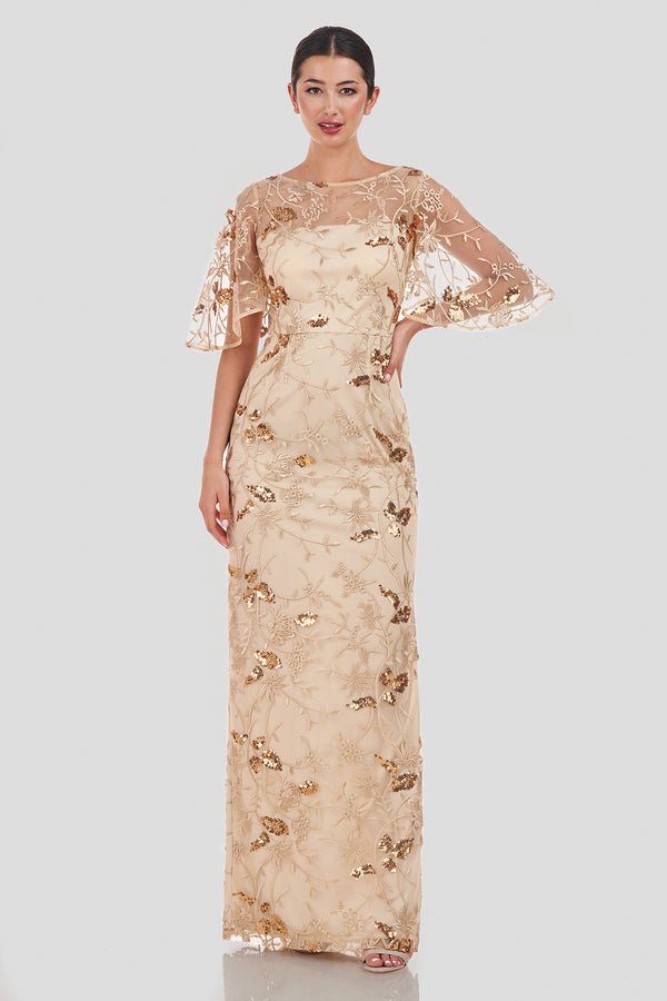 js collections Daphne Flutter Column Gown GOLD