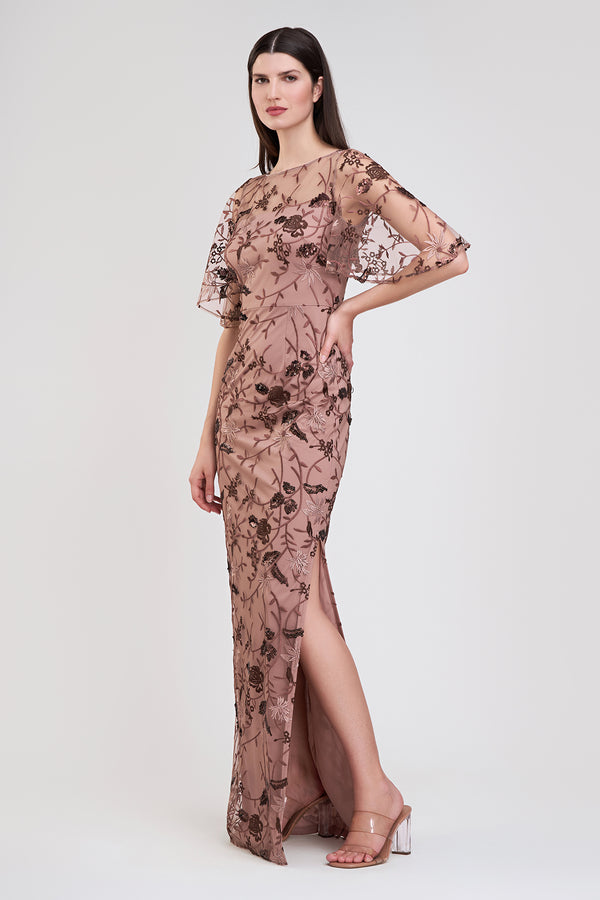 Js Collections Daphne Flutter Column Gown Mocha