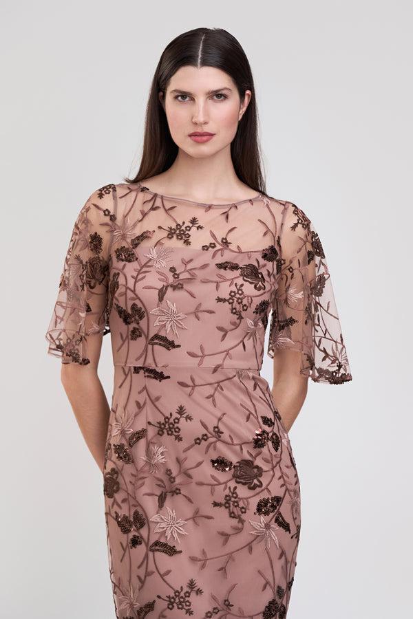 Js Collections Daphne Flutter Column Gown Mocha