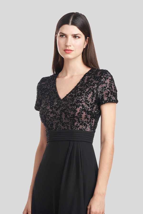 Js Collections Eliana Mixed Fabric Gown Blk/Blush