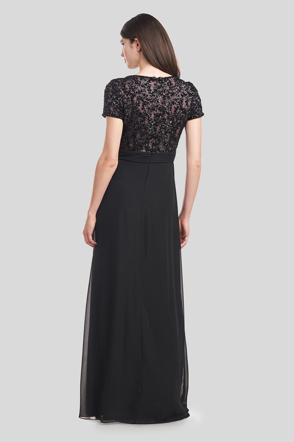 Js Collections Eliana Mixed Fabric Gown Blk/Blush
