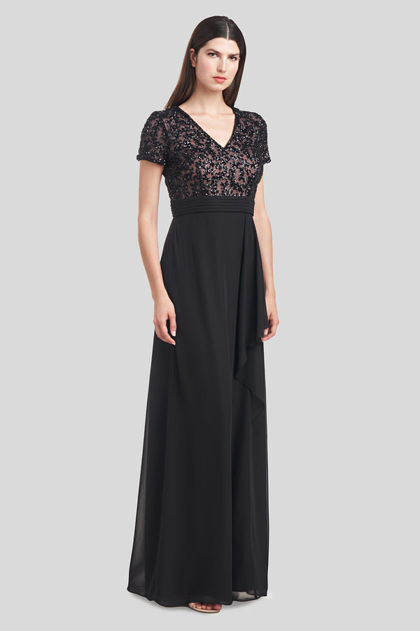 Js Collections Eliana Mixed Fabric Gown Blk/Blush