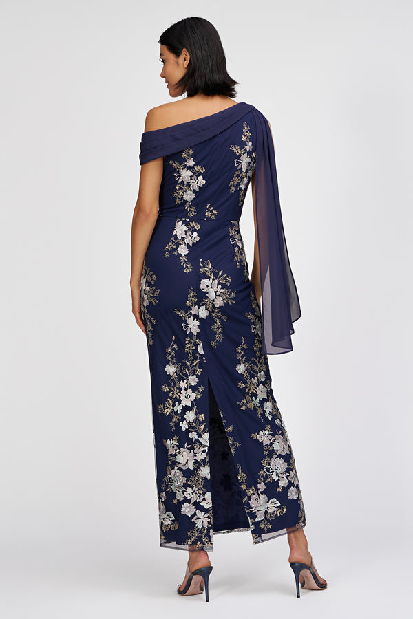 Js Collections Elisa Scarf Ankle Gown Navy