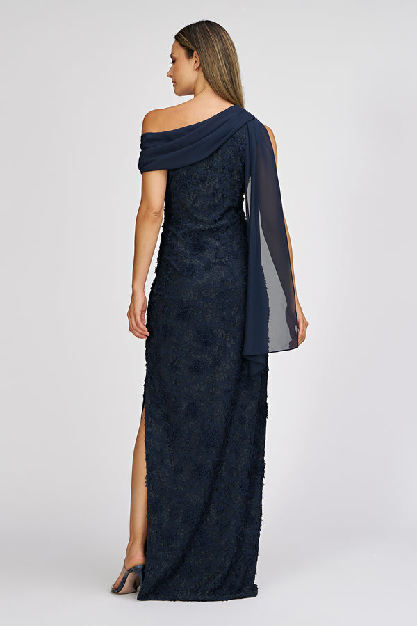 Js Collections Elodie Neck Drape Gown Navy