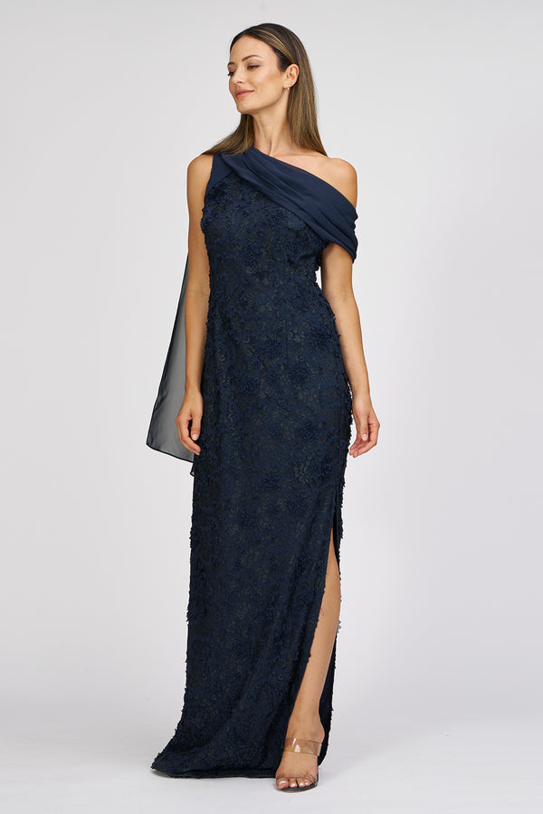 Js Collections Elodie Neck Drape Gown Navy