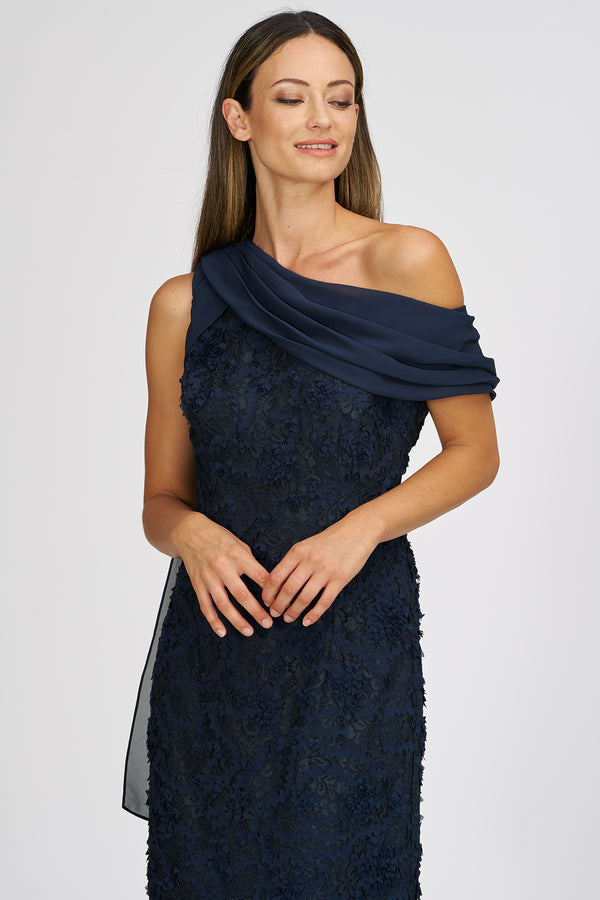 Js Collections Elodie Neck Drape Gown Navy