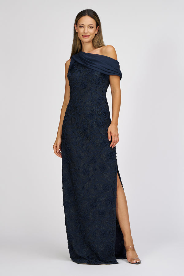 js collections Elodie Neck Drape Gown Navy