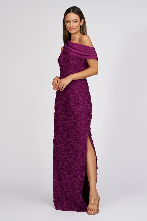Js Collections Elodie Neck Drape Gown Plum Caspia