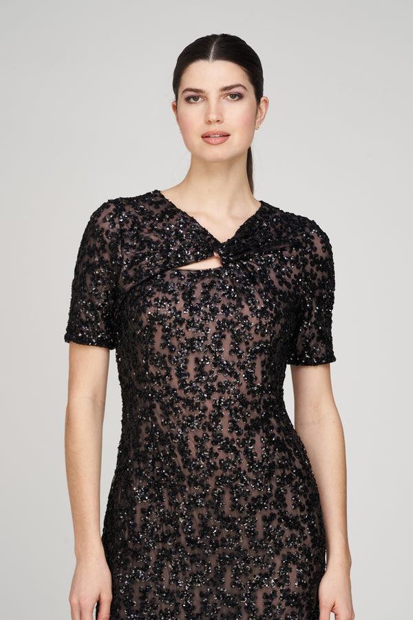 Js Collections Farrah Tea Length Dress Blk/Blush