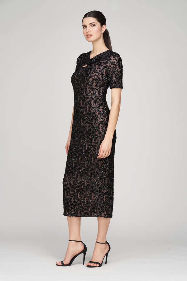 Js Collections Farrah Tea Length Dress Blk/Blush