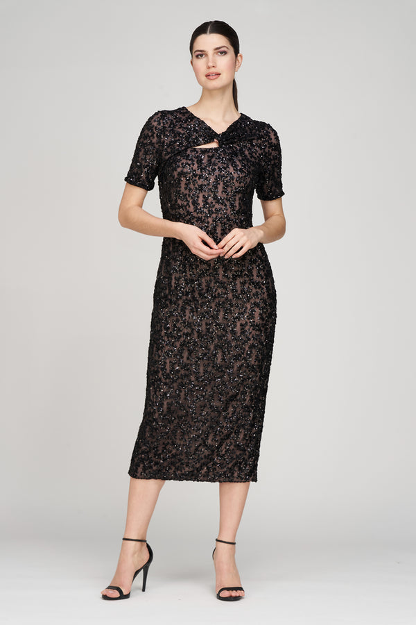 js collections Farrah Tea Length Dress Blk/Blush