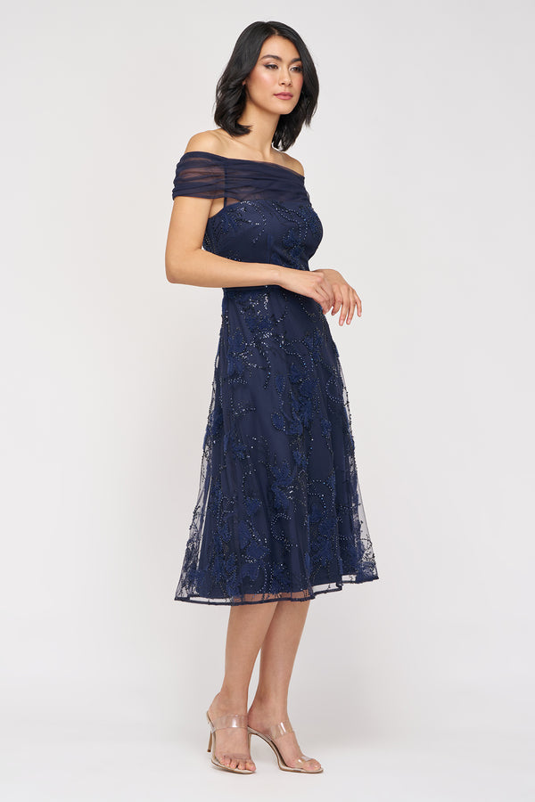 Js Collections Gemma Off Shoulder Cocktail Navy