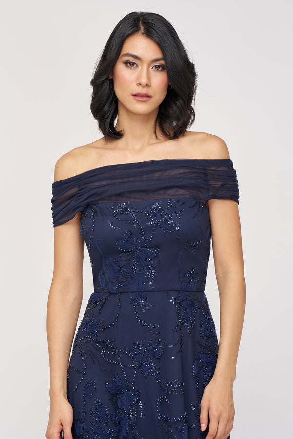 Js Collections Gemma Off Shoulder Cocktail Navy