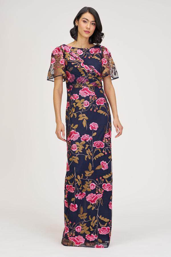 js collections Kristine Column Gown Navy Multi