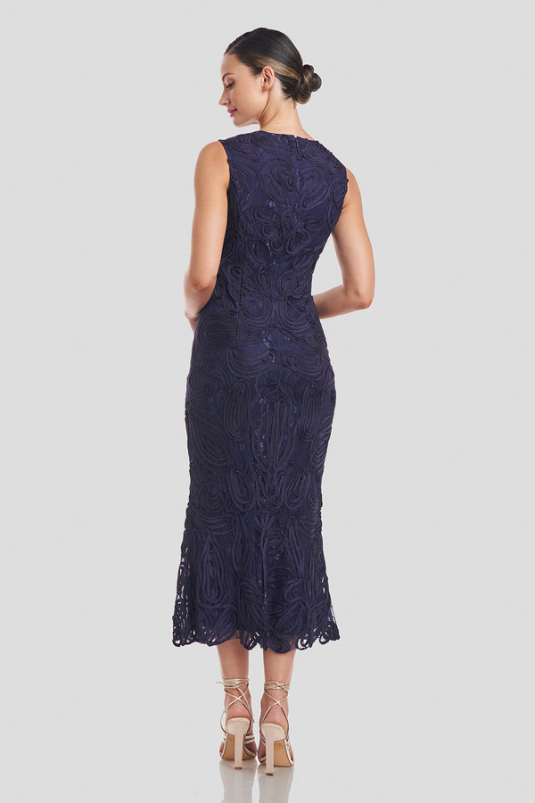 Js Collections Meli Soutache Tea Length Dress Navy