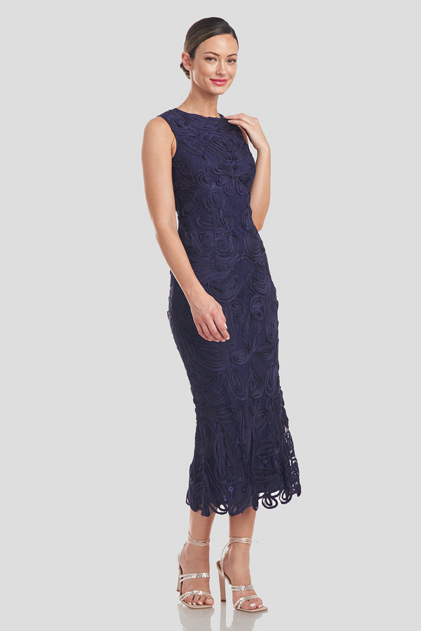 Js Collections Meli Soutache Tea Length Dress Navy