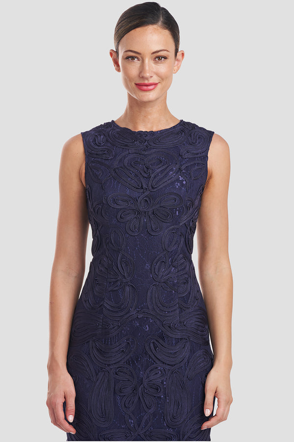 Js Collections Meli Soutache Tea Length Dress Navy