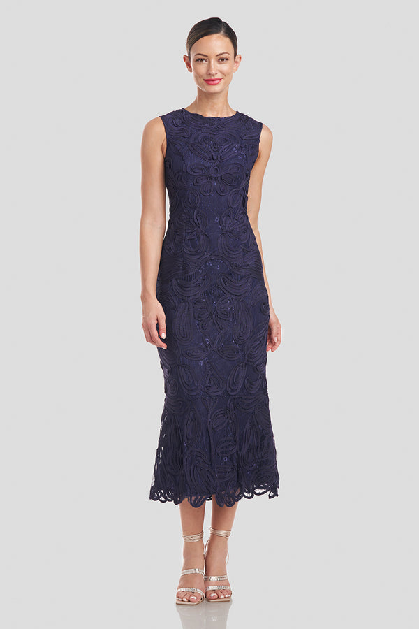 js collections Meli Soutache Tea Length Dress Navy