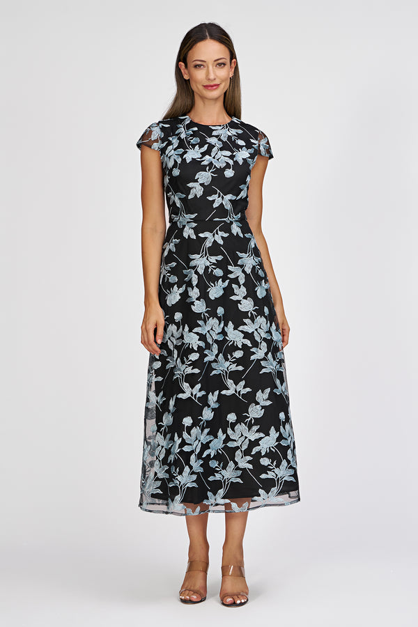 js collections Yvette Tea Length Dress Black/Sea