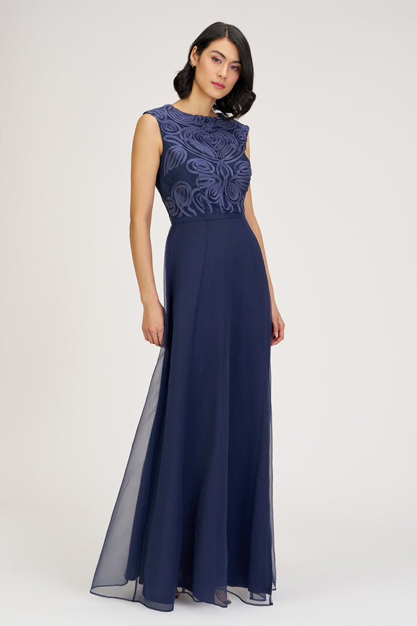 Js Collections Keira Mixed Soutache Gown Black Iris