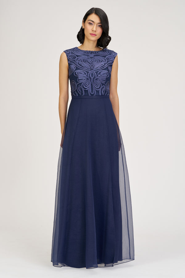js collections Keira Mixed Soutache Gown Black Iris