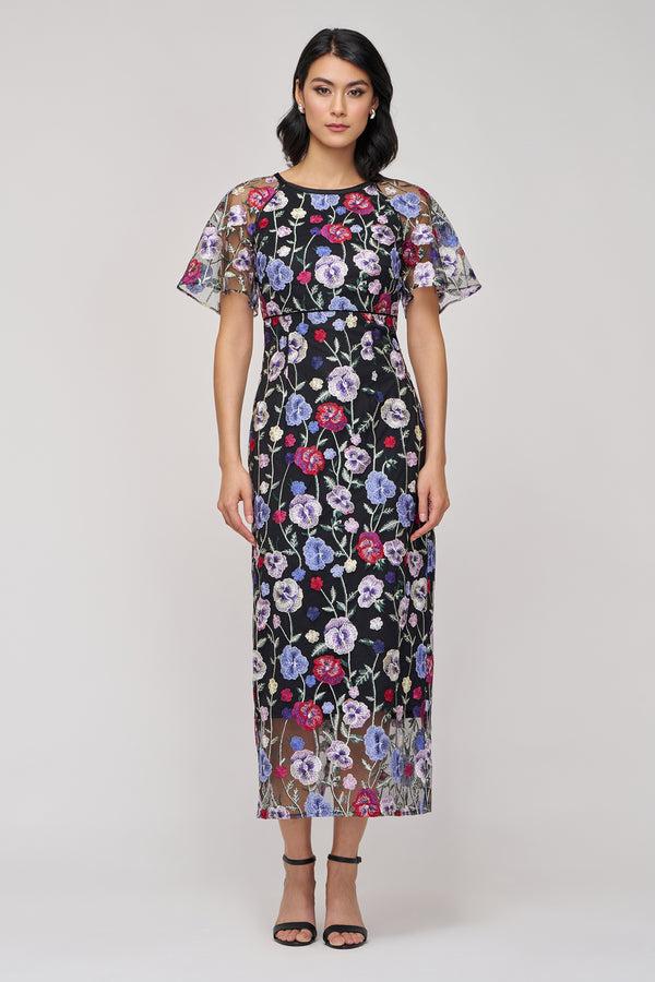 js collections Lacey Tea-Length Cocktail Black/Multi