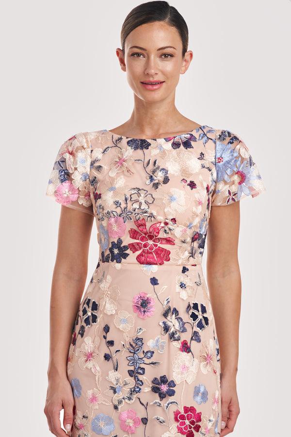 Js Collections Magnolia Pleat-Sleeve Gown Rose Gold Multi