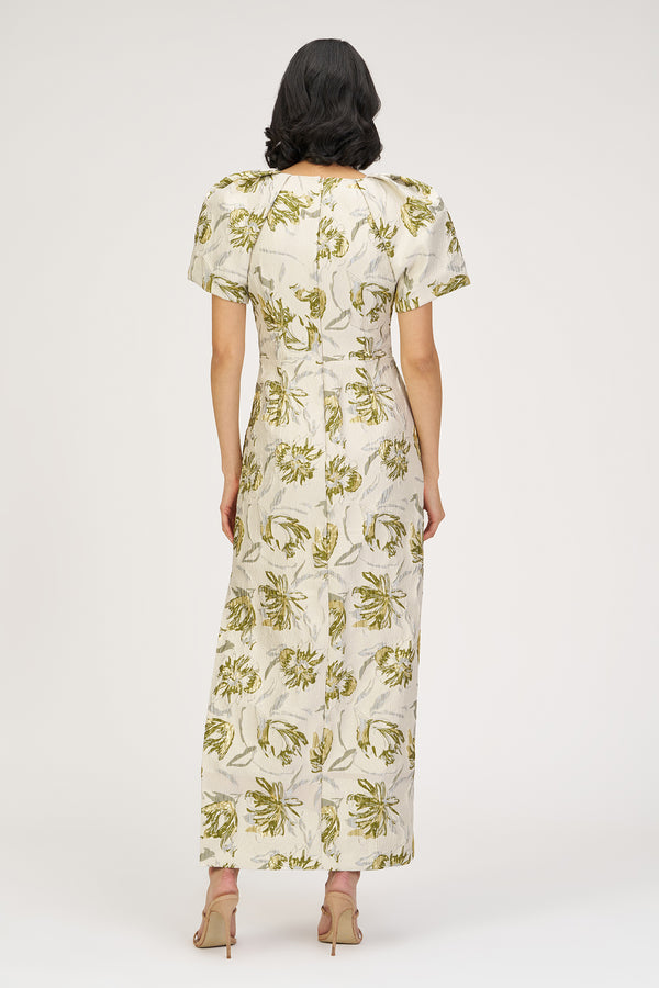 Js Collections Penny Ankle Jacquard Gown Green/Egret