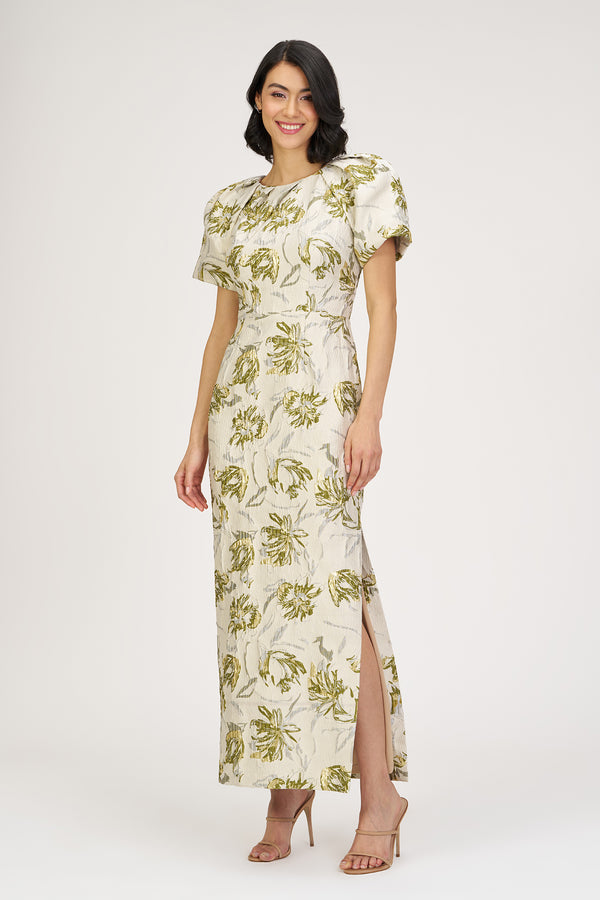 Js Collections Penny Ankle Jacquard Gown Green/Egret