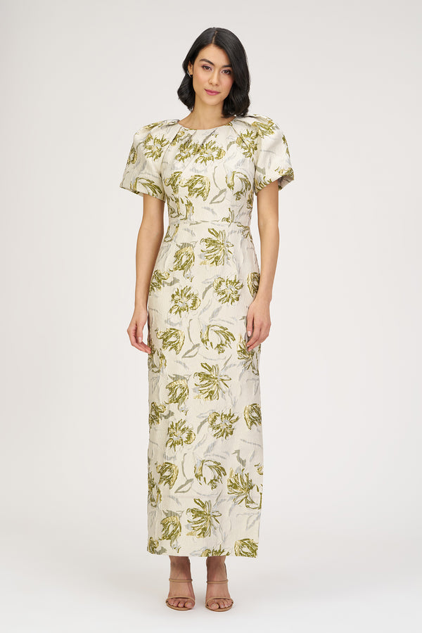 js collections Penny Ankle Jacquard Gown Green/Egret