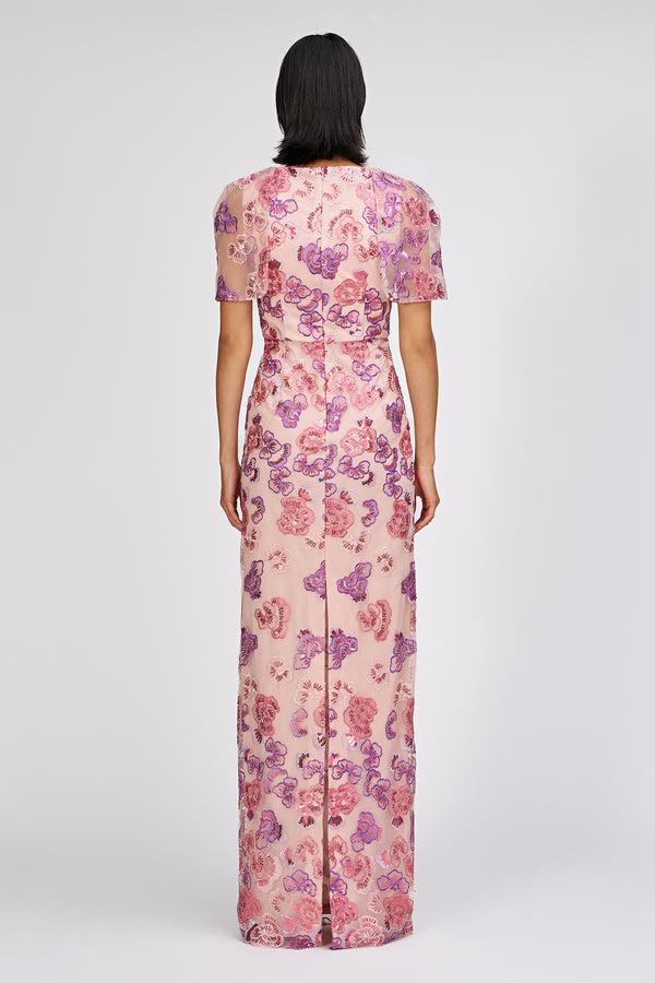 Js Collections Teigen Capelet Sleeve Gown Pink Multi