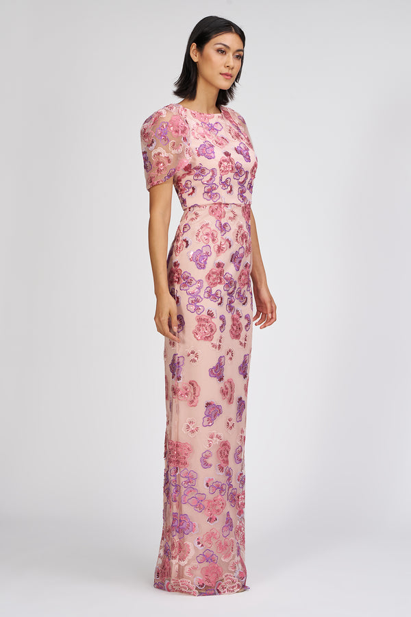 Js Collections Teigen Capelet Sleeve Gown Pink Multi