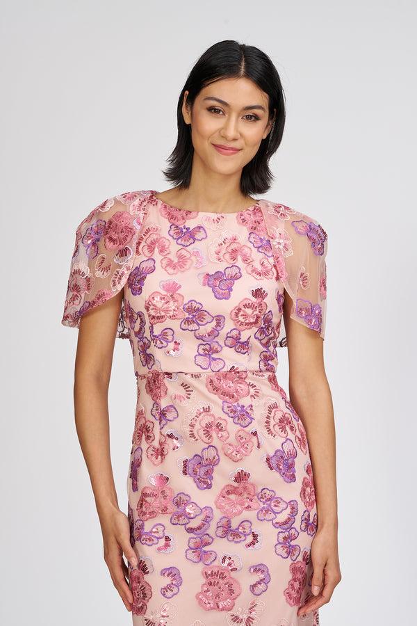 Js Collections Teigen Capelet Sleeve Gown Pink Multi