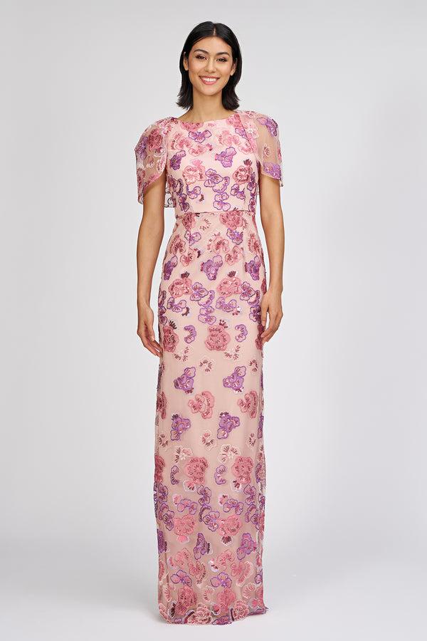 js collections Teigen Capelet Sleeve Gown Pink Multi