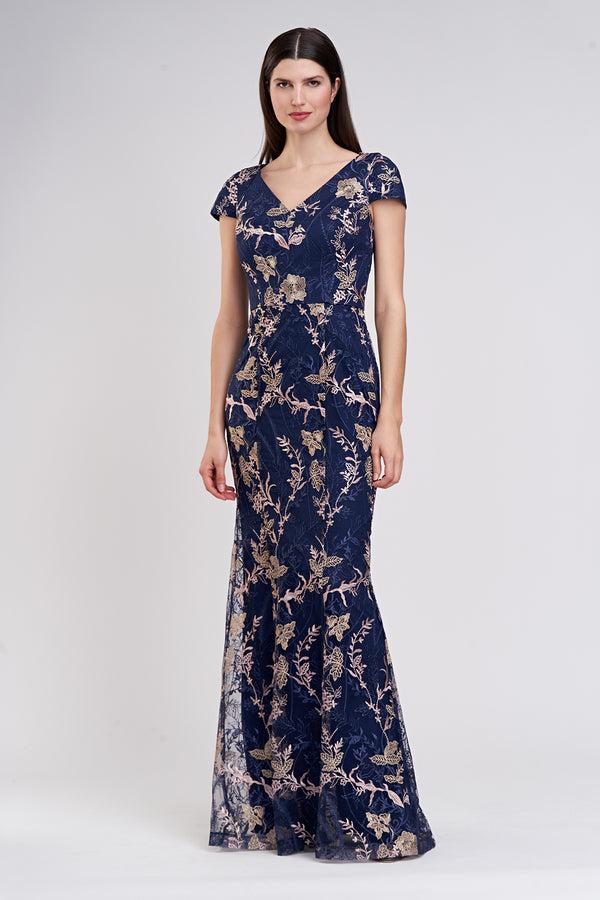 js collections Zara Flutter Mermaid Gown Navy/ Blush
