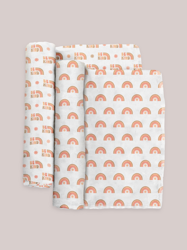 Ju Ju Be 2-Pack Square Swaddle Blanket Set - Be Kind Rainbows