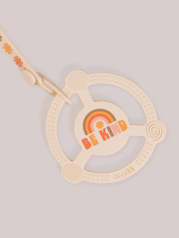 Ju Ju Be Silicone Teether Ring & Detachable Clip - Be Kind Rainbows