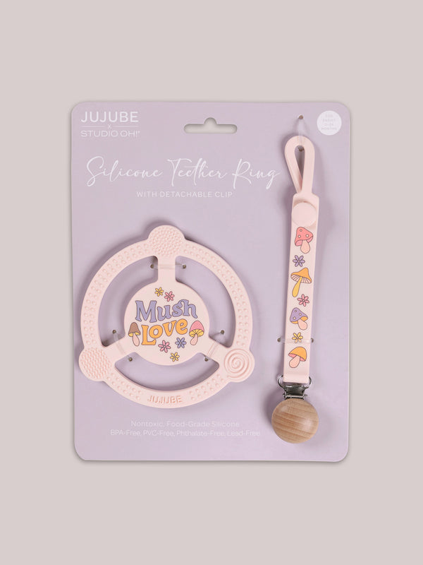 ju ju be Silicone Teether Ring & Detachable Clip - Mushy Love