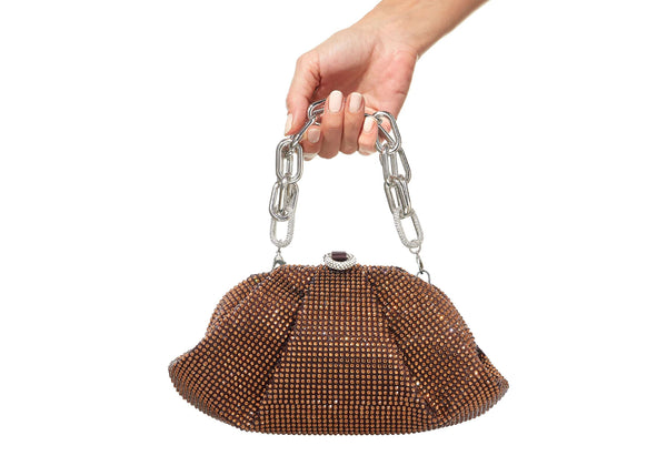 judith leiber Gemma Crystal Chocolate Brown Evening Bag