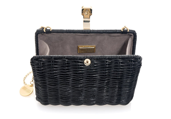 Judith Leiber Hailey Wicker Basket Natural Stone Black