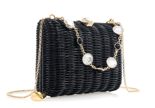 Judith Leiber Hailey Wicker Basket Natural Stone Black
