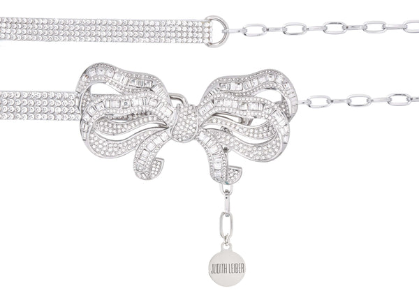 Judith Leiber Bow Baguette Belt Silver