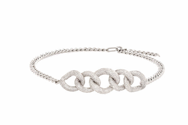 Judith Leiber Fancy Curb Link Belt Pave Silver