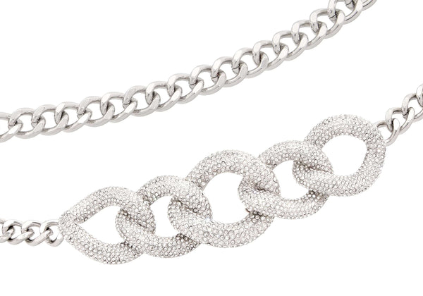 Judith Leiber Fancy Curb Link Belt Pave Silver