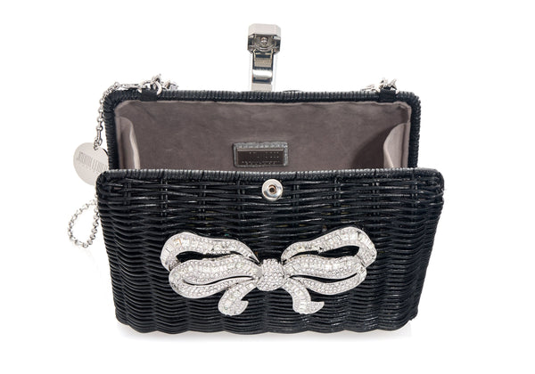 Judith Leiber Hailey Wicker Basket Bow Black