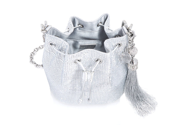 Judith Leiber Piper Bucket Silver Drawstring Bag