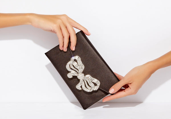 judith leiber Satin Bow Envelope Black